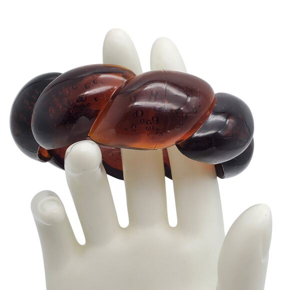 Vintage Root Beer Brown Acrylic Bangle Twisted Chunky Ribbed Bracelet Bubbles - Picture 4 of 9